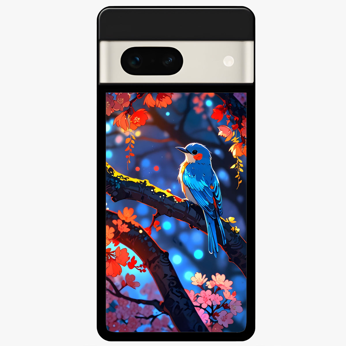  Blooming Water Drift Glass Case For Google Pixel 7A back cover – full design glossy printed glass finish