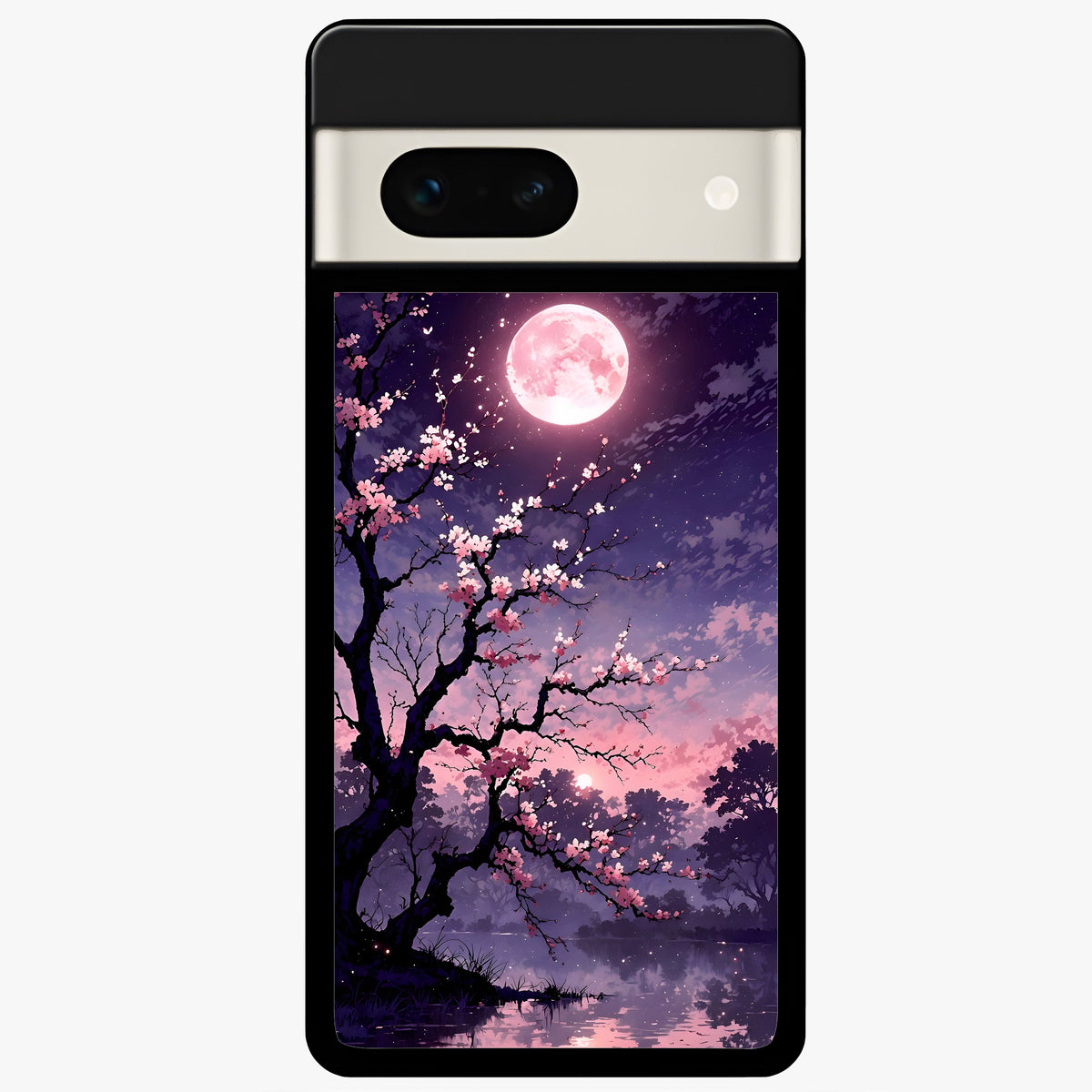  Blossom Pink Moon Glass Case For Google Pixel 7A back cover – full design glossy printed glass finish