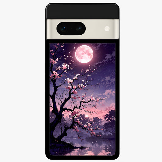  Blossom Pink Moon Glass Case For Google Pixel 7A back cover – full design glossy printed glass finish
