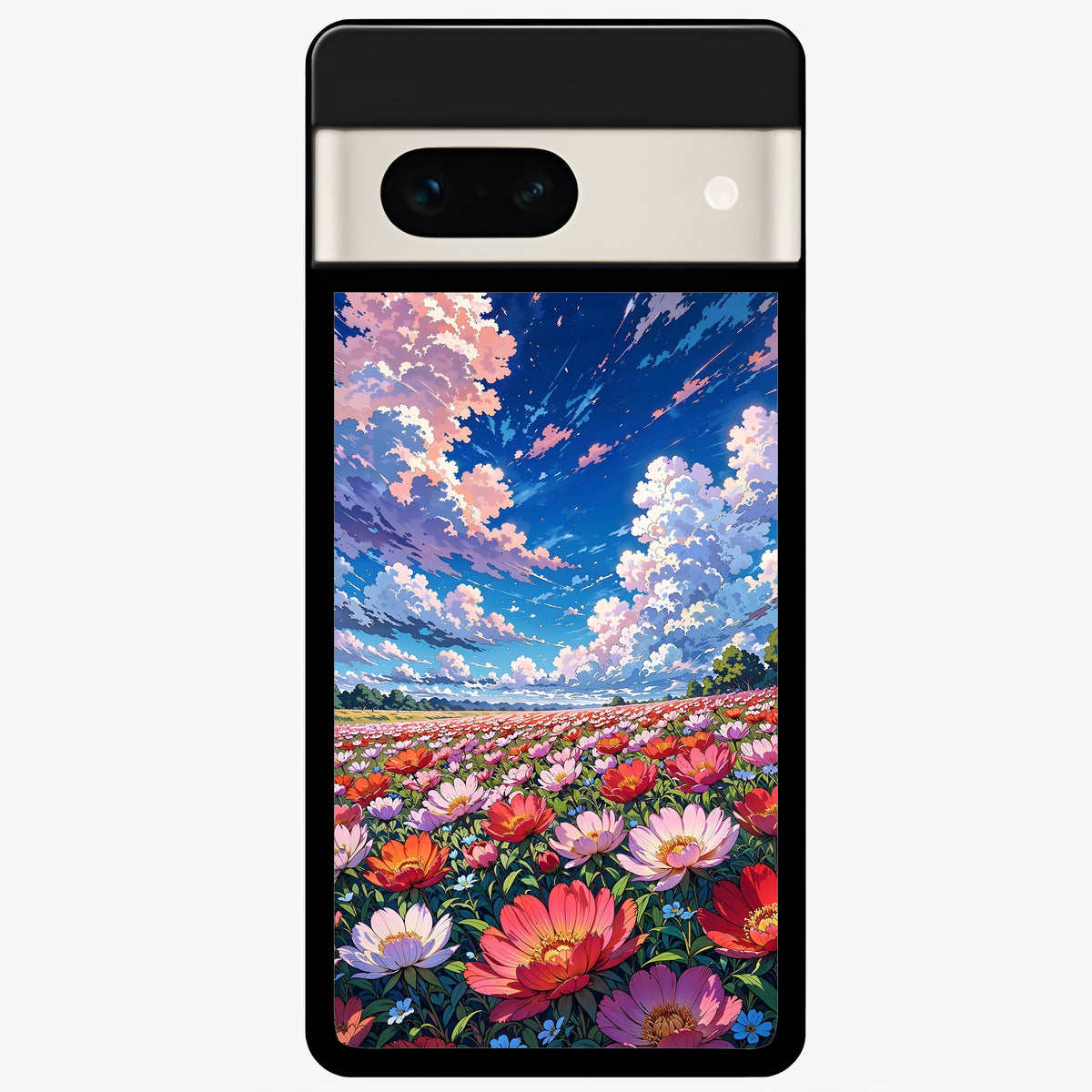  Blossom Sky Field Glass Case For Google Pixel 7A back cover – full design glossy printed glass finish