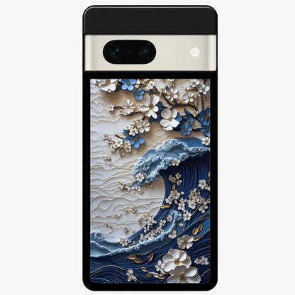  Blossom Wave Art Glass Case For Google Pixel 7A back cover – full design glossy printed glass finish