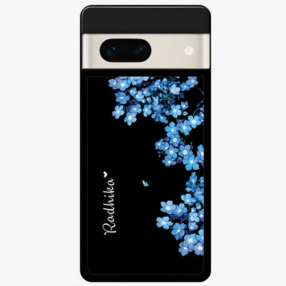  Blue Petal Dream Custom Name Glass Case For Google Pixel 7A back cover – full design glossy printed glass finish