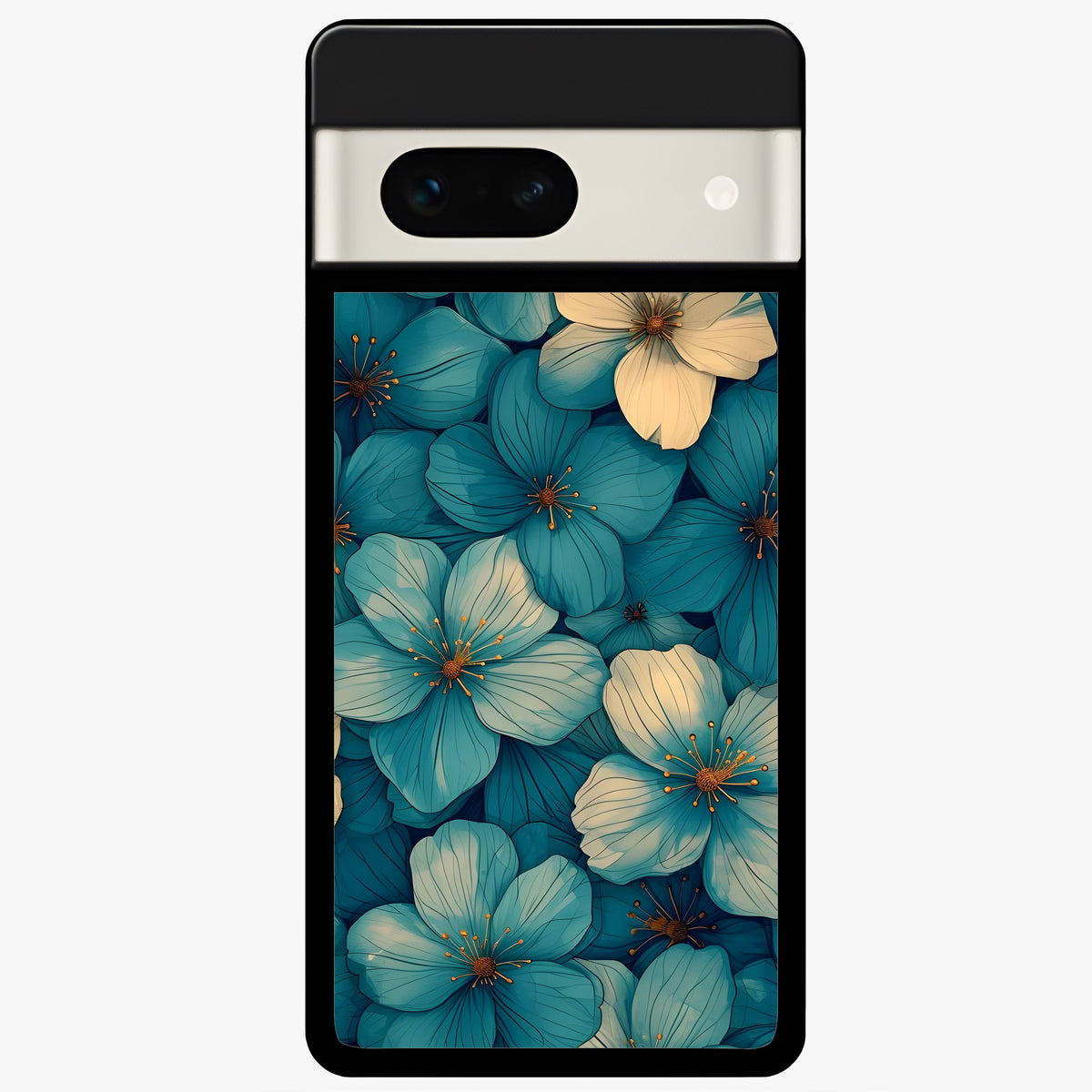  Blue Shade Floral Glass Case For Google Pixel 7A back cover – full design glossy printed glass finish