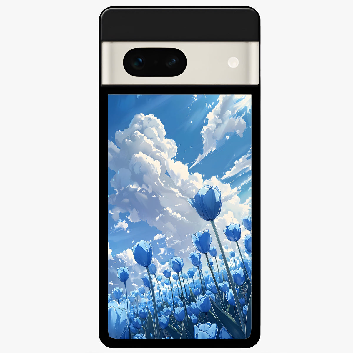  Blue Tulip Clouds Glass Case For Google Pixel 7A back cover – full design glossy printed glass finish