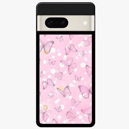  Blush Butterfly Garden Glass Case For Google Pixel 7A back cover – full design glossy printed glass finish