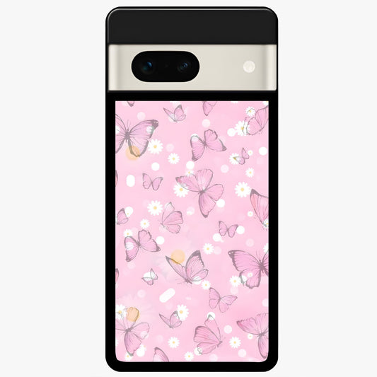  Blush Butterfly Garden Glass Case For Google Pixel 7A back cover – full design glossy printed glass finish