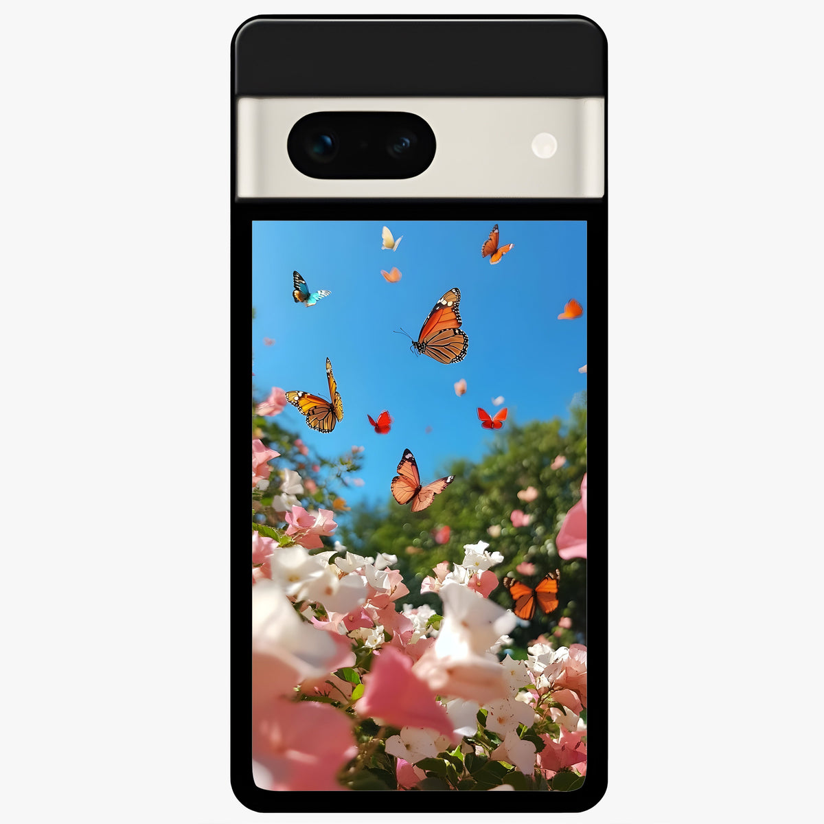  Butterflies In Bloom Sky Glass Case For Google Pixel 7A back cover – full design glossy printed glass finish