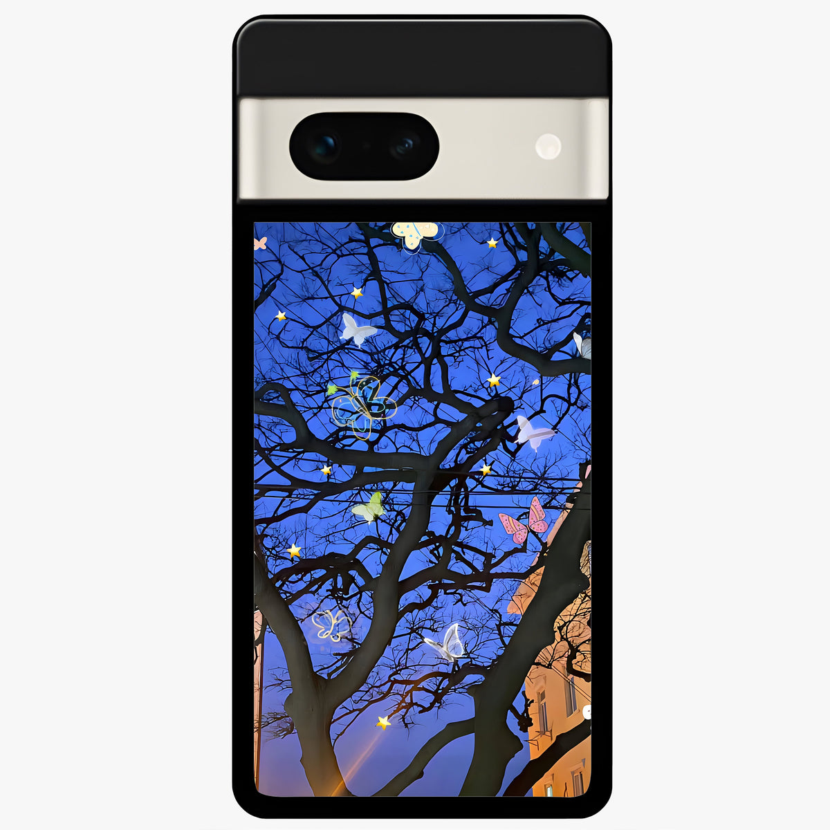  Butterfly Night Magic Glass Case For Google Pixel 7A back cover – full design glossy printed glass finish
