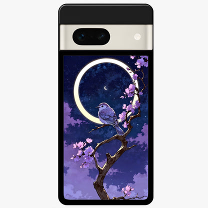  Celestial Bird Blossom Glass Case For Google Pixel 7A back cover – full design glossy printed glass finish