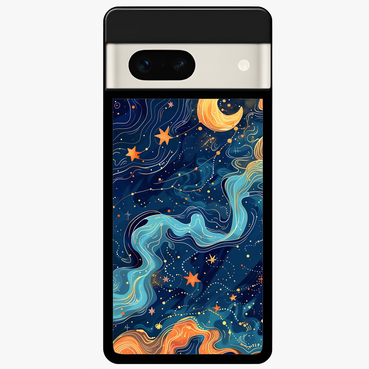  Celestial Dream Flow Glass Case For Google Pixel 7A back cover – full design glossy printed glass finish