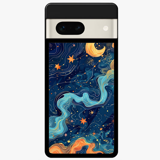  Celestial Dream Flow Glass Case For Google Pixel 7A back cover – full design glossy printed glass finish