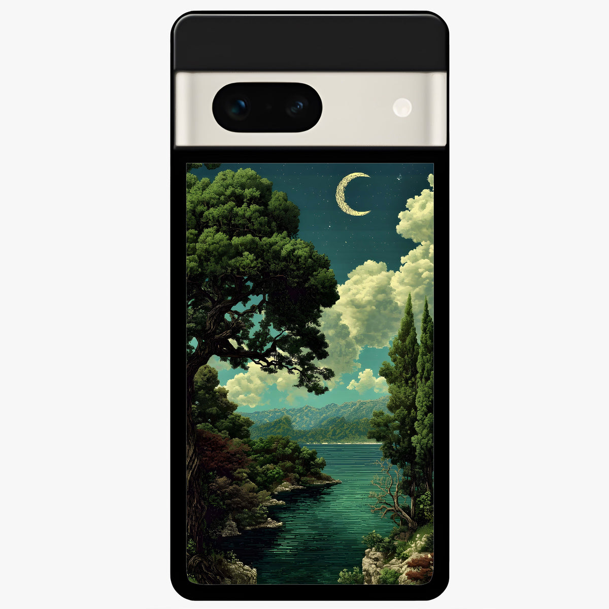  Celestial Lake Peace Glass Case For Google Pixel 7A back cover – full design glossy printed glass finish