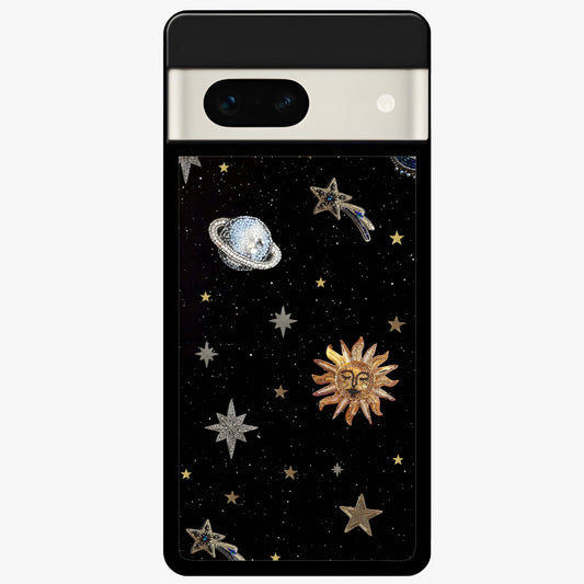  Celestial Moon With Stars Glass Case For Google Pixel 7A back cover – full design glossy printed glass finish