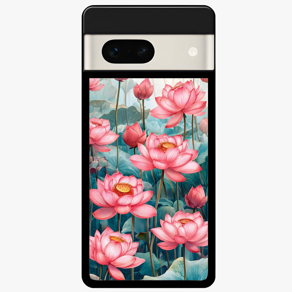  Celestial Pink Lotus Glass Case For Google Pixel 7A back cover – full design glossy printed glass finish