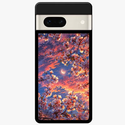  Celestial Sakura Sunset Glass Case For Google Pixel 7A back cover – full design glossy printed glass finish