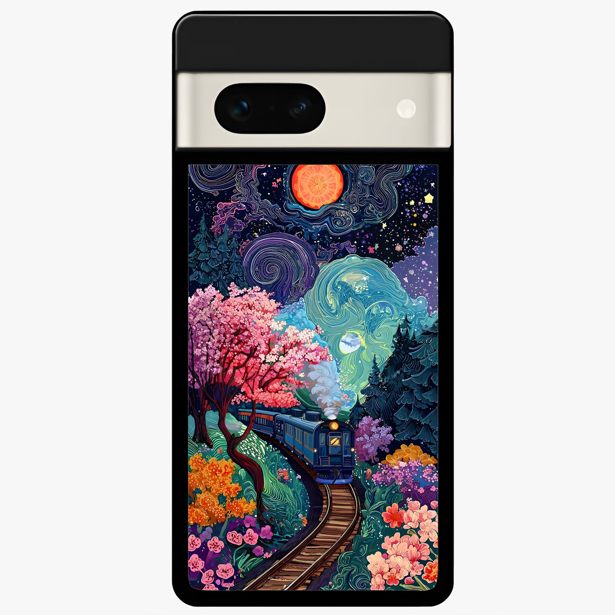  Celestial Train Journey Glass Case For Google Pixel 7A back cover – full design glossy printed glass finish
