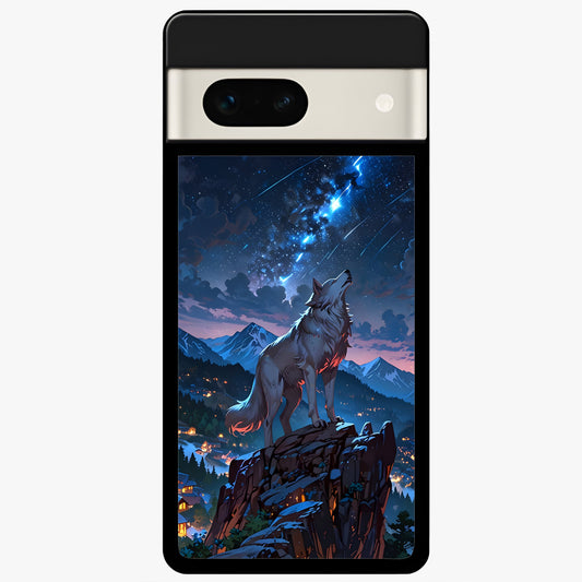  Celestial Wolf Howl Glass Case For Google Pixel 7A back cover – full design glossy printed glass finish