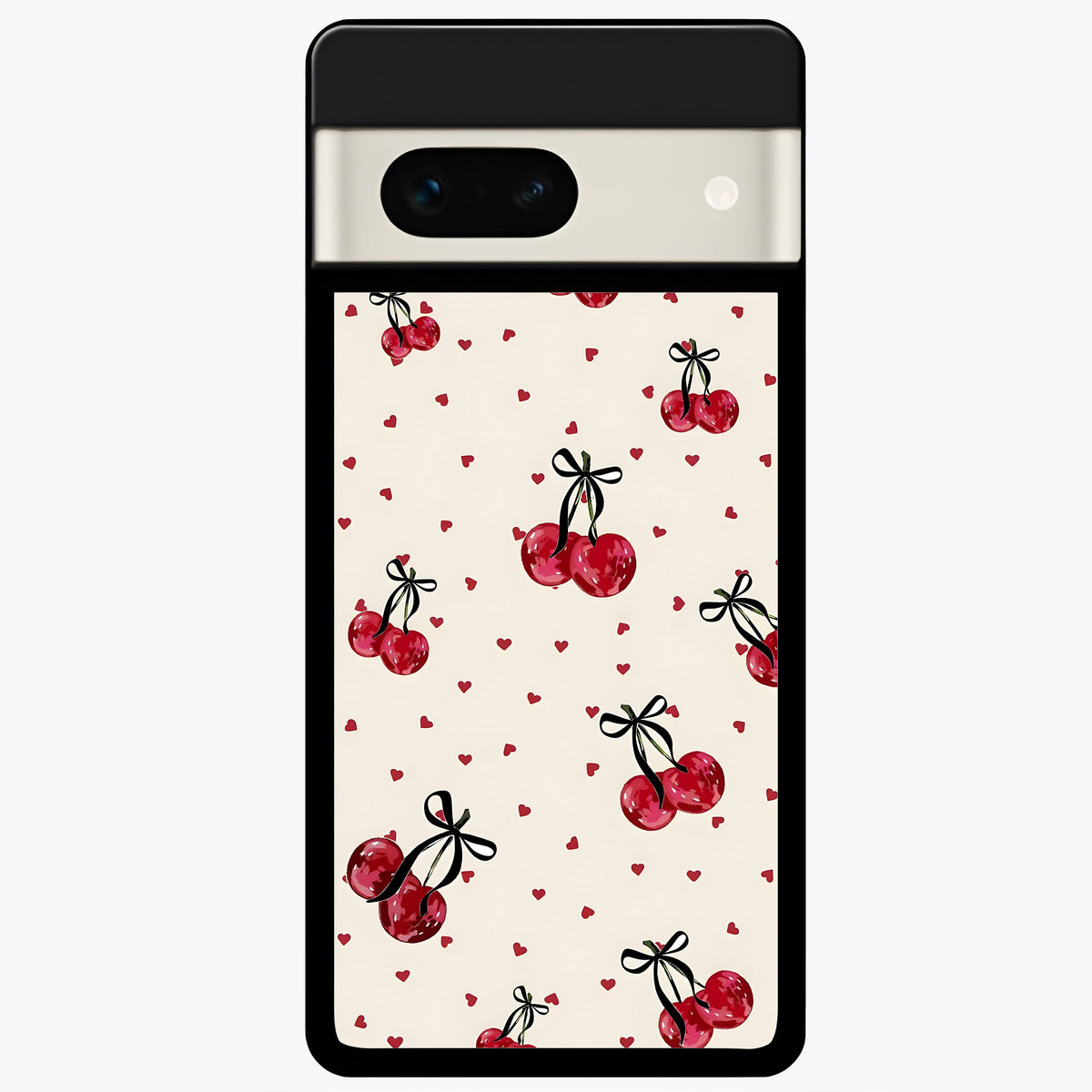  Cherry Heart Bow Glass Case For Google Pixel 7A back cover – full design glossy printed glass finish