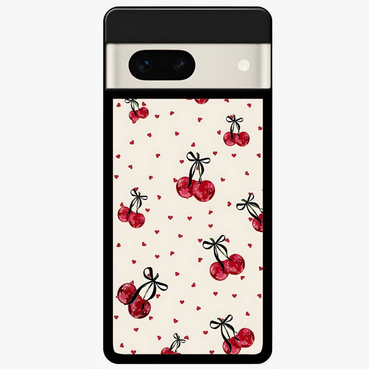  Cherry Heart Bow Glass Case For Google Pixel 7A back cover – full design glossy printed glass finish