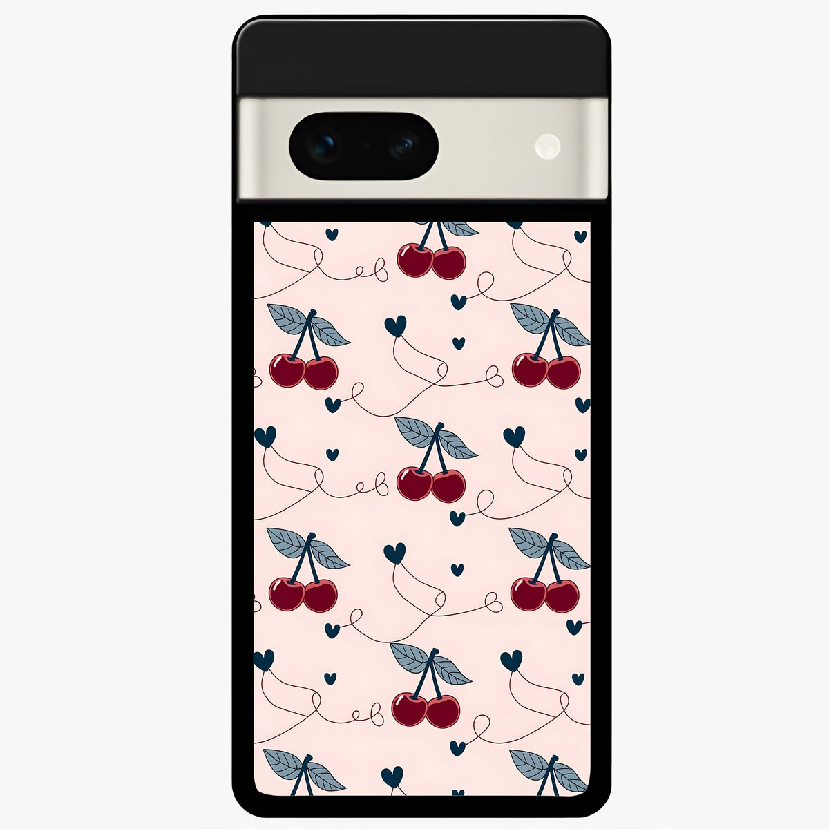  Cherry Heart Line Glass Case For Google Pixel 7A back cover – full design glossy printed glass finish