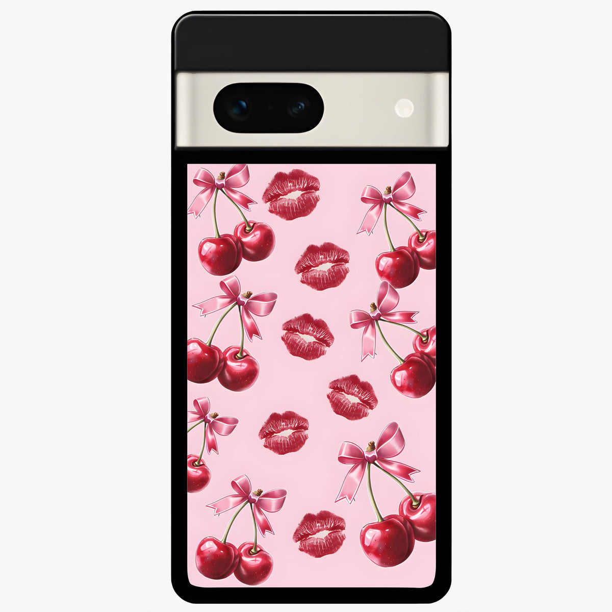  Cherry With Lips Glass Case For Google Pixel 7A back cover – full design glossy printed glass finish
