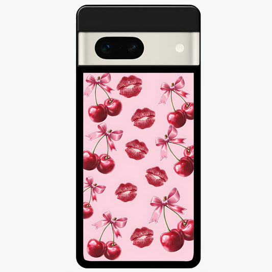  Cherry With Lips Glass Case For Google Pixel 7A back cover – full design glossy printed glass finish