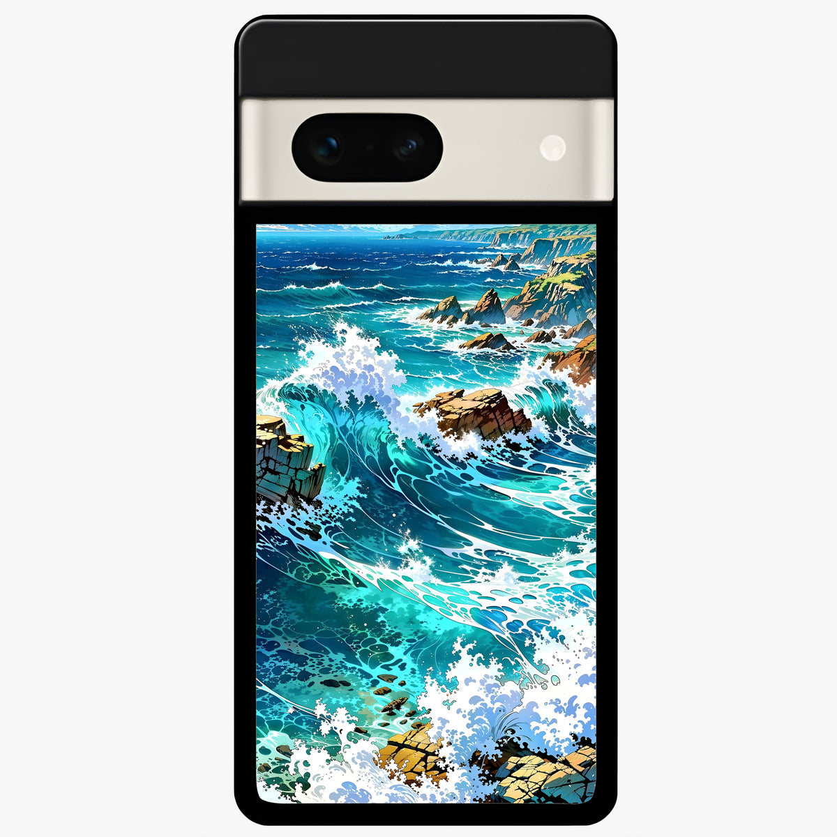  Coastal Blue Waves Glass Case For Google Pixel 7A back cover – full design glossy printed glass finish