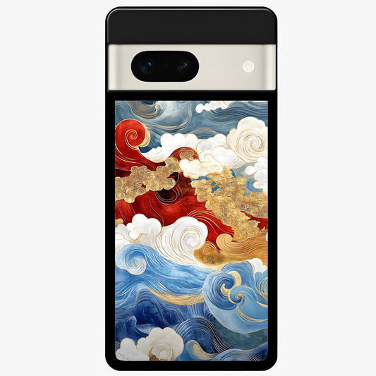  Colored Waves Glass Case For Google Pixel 7A back cover – full design glossy printed glass finish