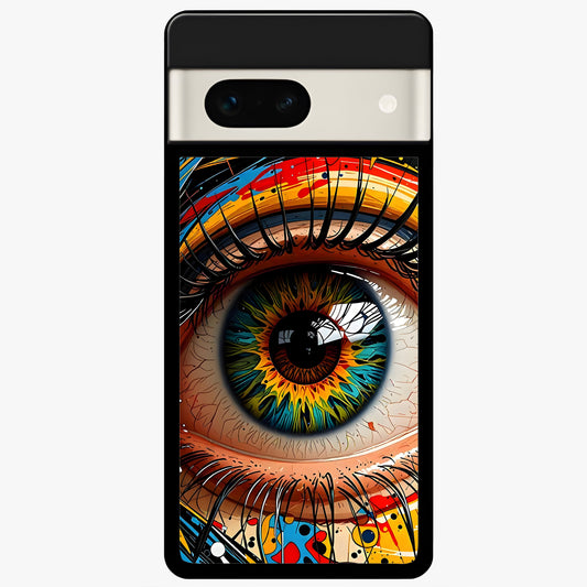  Colorful Eye Glass Case For Google Pixel 7A back cover – full design glossy printed glass finish