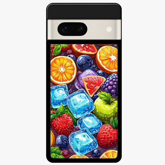  Colorful Fruits with Ice Glass Case For Google Pixel 7A back cover – full design glossy printed glass finish