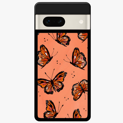  Coral Wing Butterfly Glass Case For Google Pixel 7A back cover – full design glossy printed glass finish