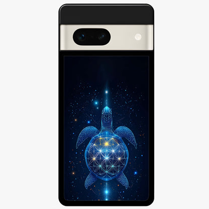  Crimson Blue Turtle Glass Case For Google Pixel 7A back cover – full design glossy printed glass finish