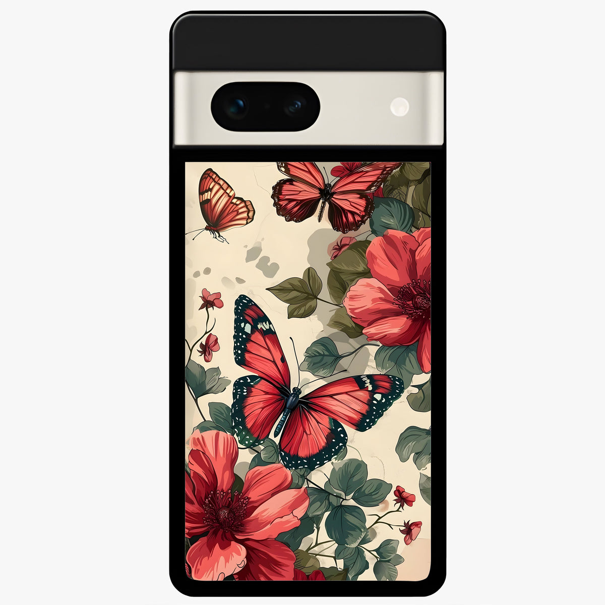  Crimson Butterfly Garden Glass Case For Google Pixel 7A back cover – full design glossy printed glass finish