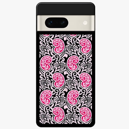  Crimson Paisley Charm Glass Case For Google Pixel 7A back cover – full design glossy printed glass finish