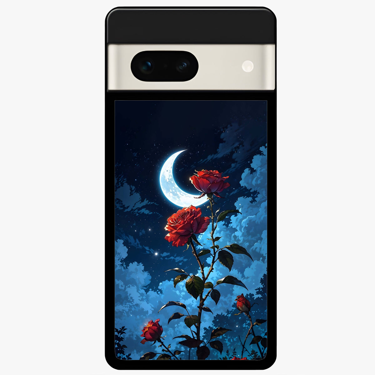  Crimson Rose Moon Glass Case For Google Pixel 7A back cover – full design glossy printed glass finish