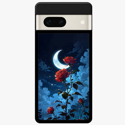  Crimson Rose Moon Glass Case For Google Pixel 7A back cover – full design glossy printed glass finish