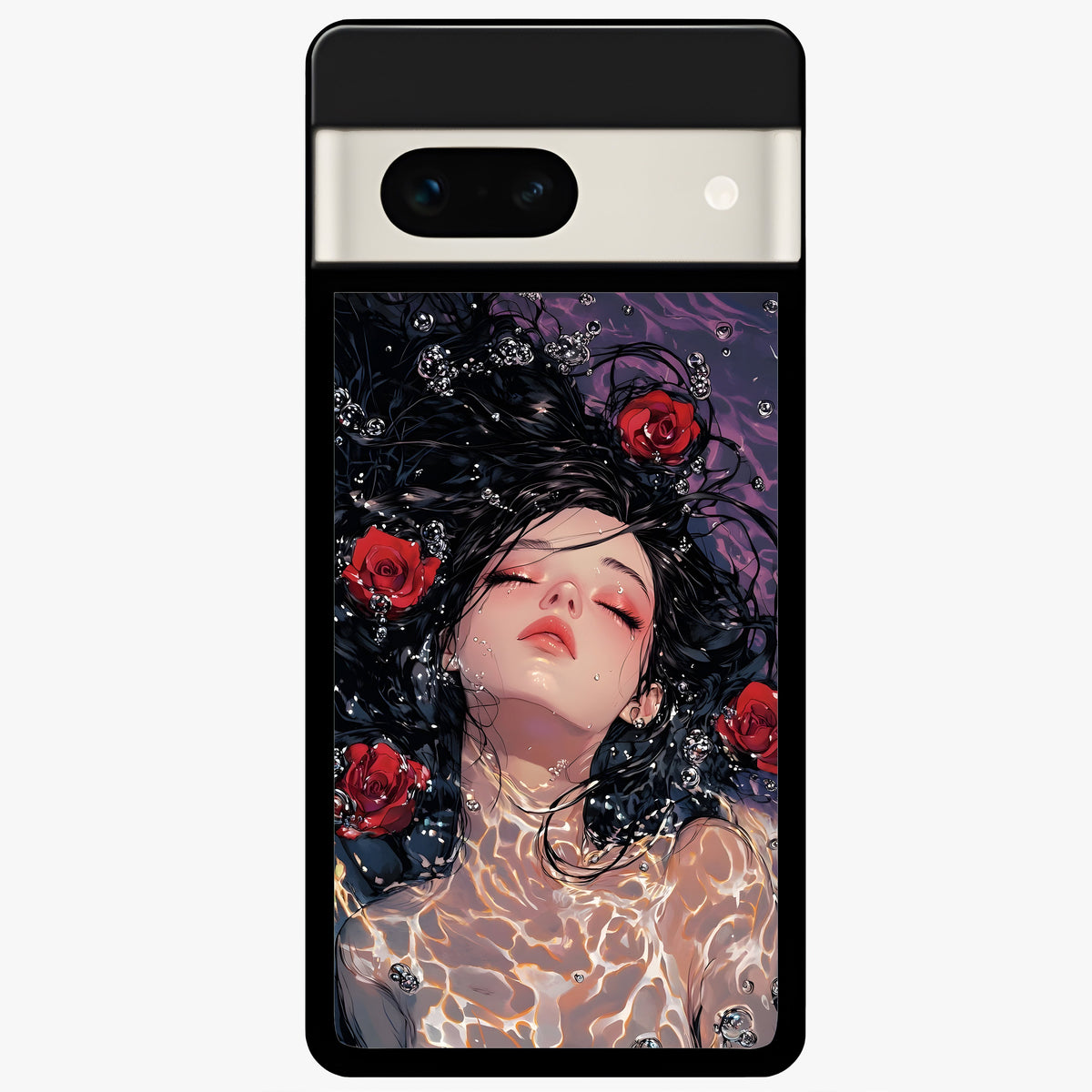  Crimson Rose Serenity Glass Case For Google Pixel 7A back cover – full design glossy printed glass finish