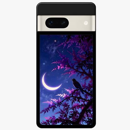  Crow And Moon Scenery Glass Case For Google Pixel 7A back cover – full design glossy printed glass finish