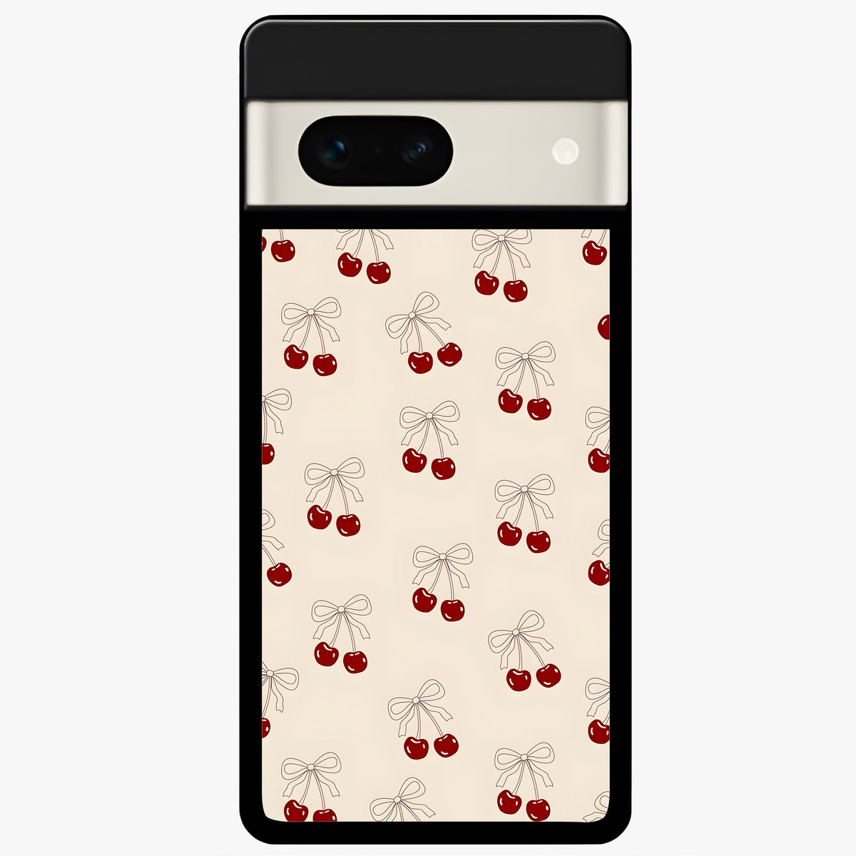  Cute Cherry Pattern Glass Case For Google Pixel 7A back cover – full design glossy printed glass finish
