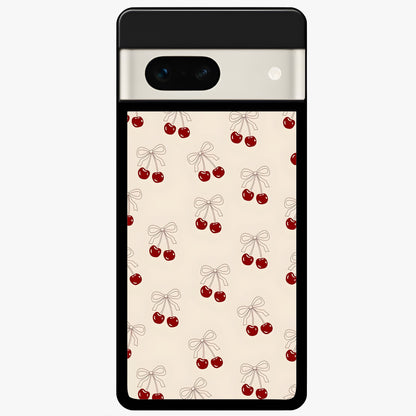  Cute Cherry Pattern Glass Case For Google Pixel 7A back cover – full design glossy printed glass finish