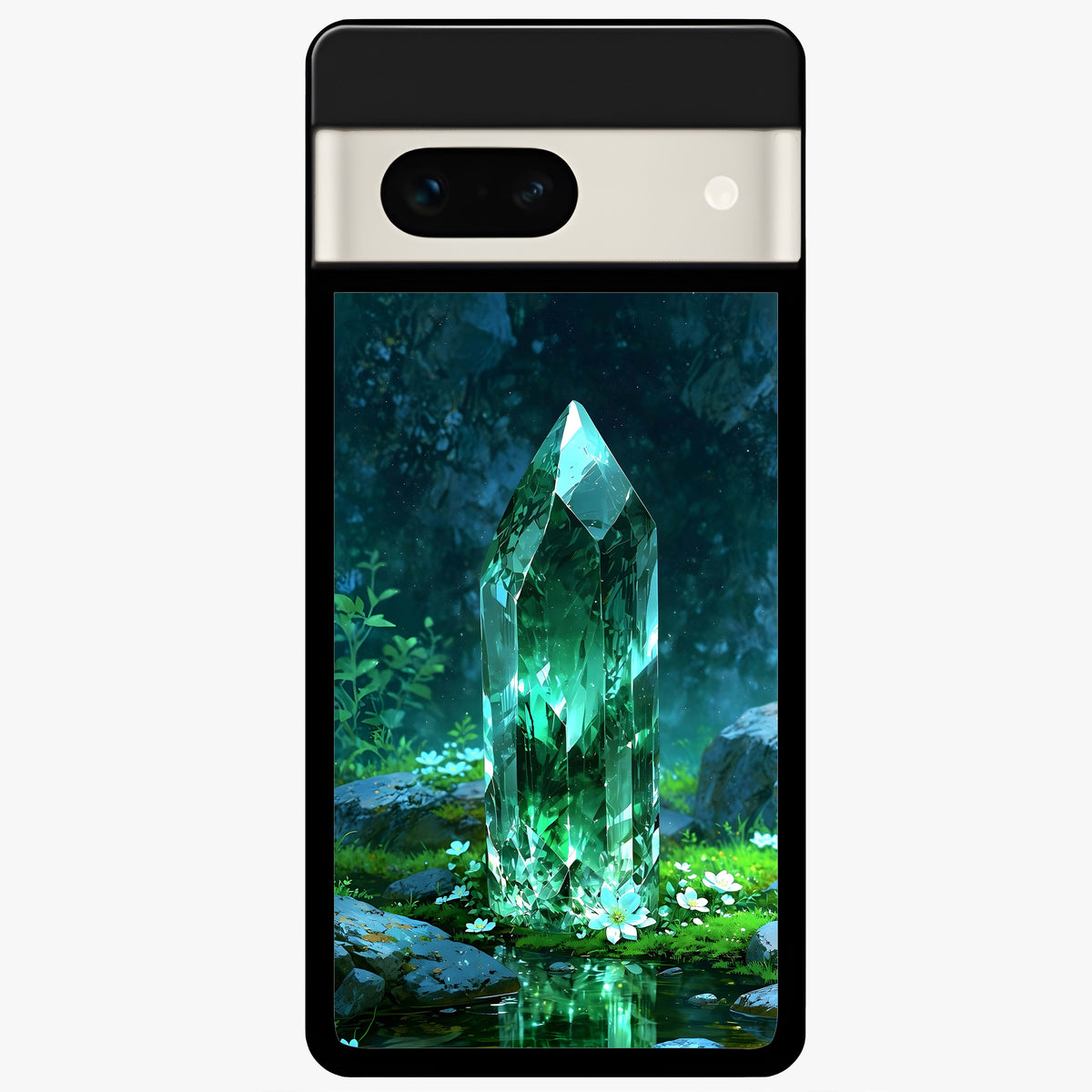  Emerald Light Crystal Glass Case For Google Pixel 7A back cover – full design glossy printed glass finish