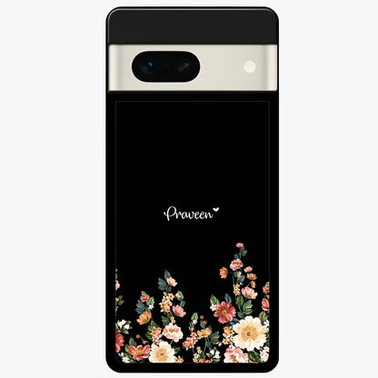  Floral Design Personalized Custom Name Glass Case For Google Pixel 7A back cover – full design glossy printed glass finish