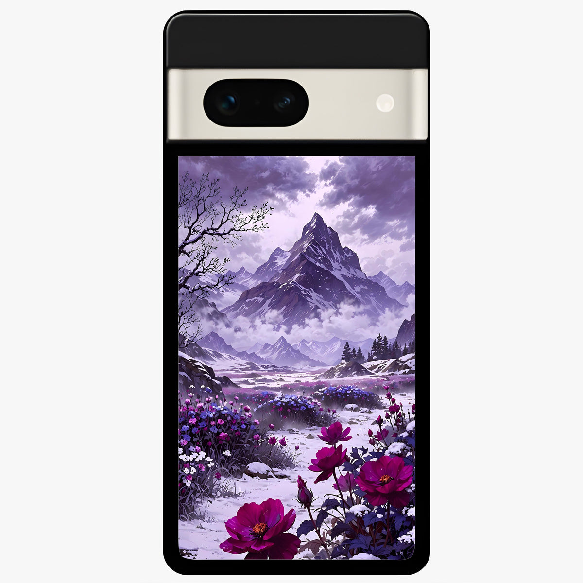  Flower Mountain View Glass Case For Google Pixel 7A back cover – full design glossy printed glass finish