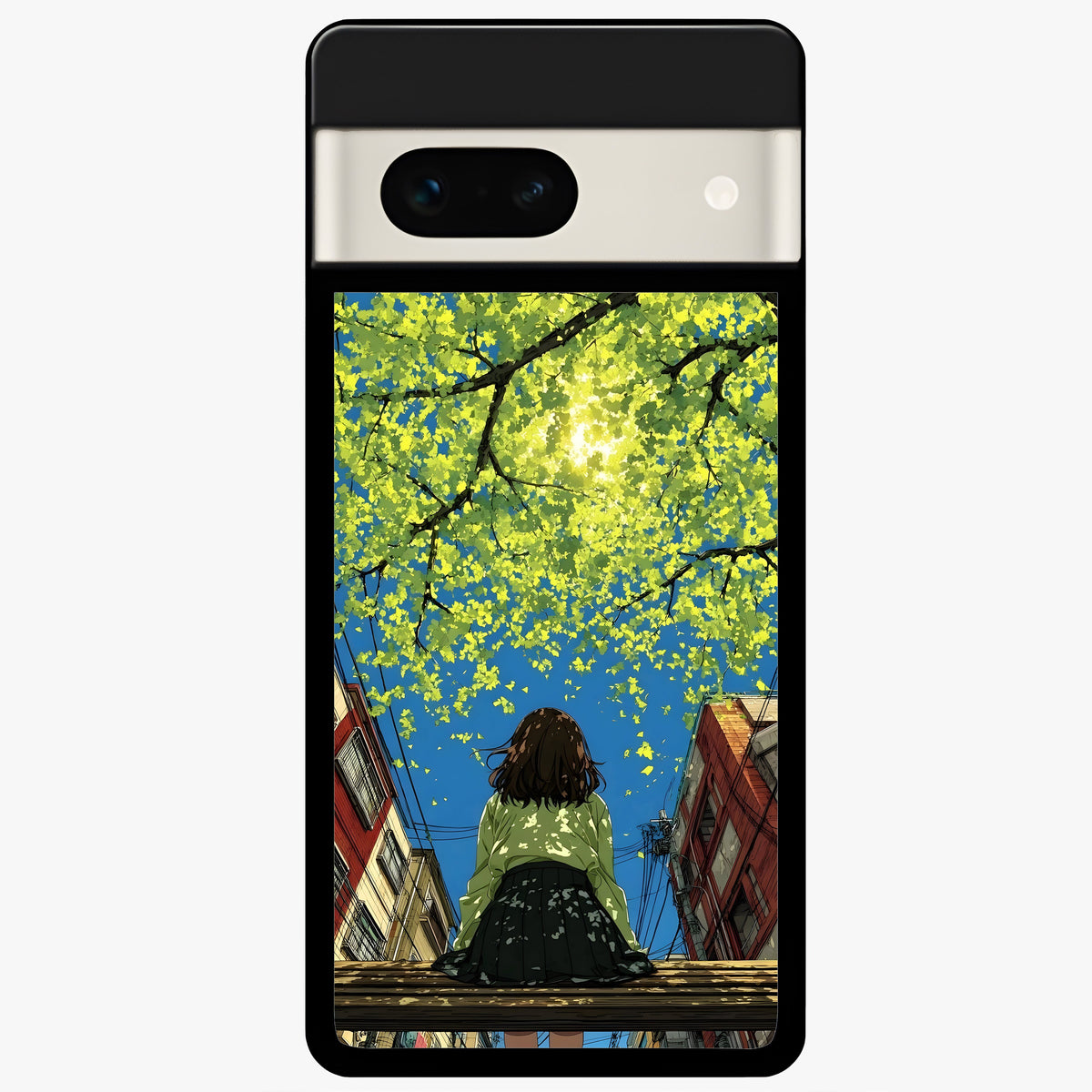  Golden Leaves Glow Glass Case For Google Pixel 7A back cover – full design glossy printed glass finish