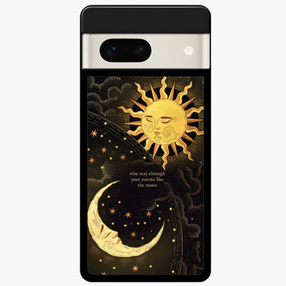  Golden Lunar Love Glass Case For Google Pixel 7A back cover – full design glossy printed glass finish