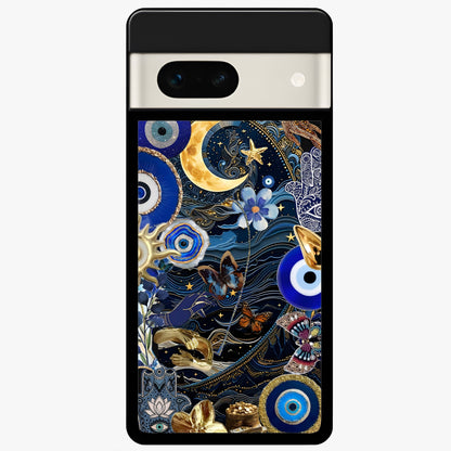  Golden Moon Magic Glass Case For Google Pixel 7A back cover – full design glossy printed glass finish
