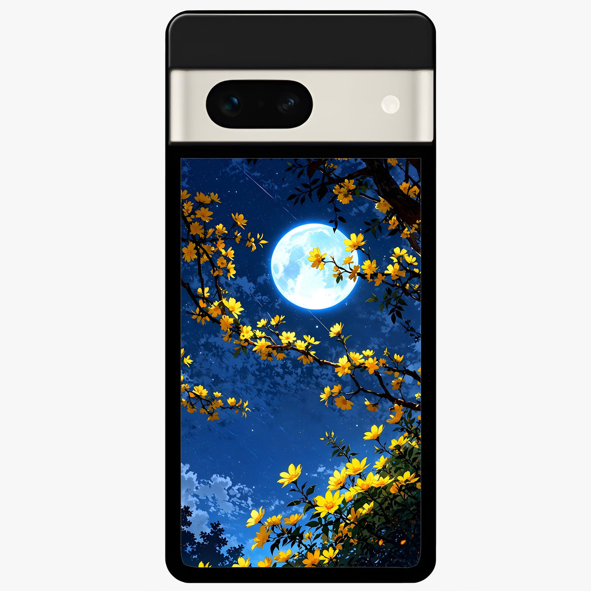  Golden Night Glow Glass Case For Google Pixel 7A back cover – full design glossy printed glass finish