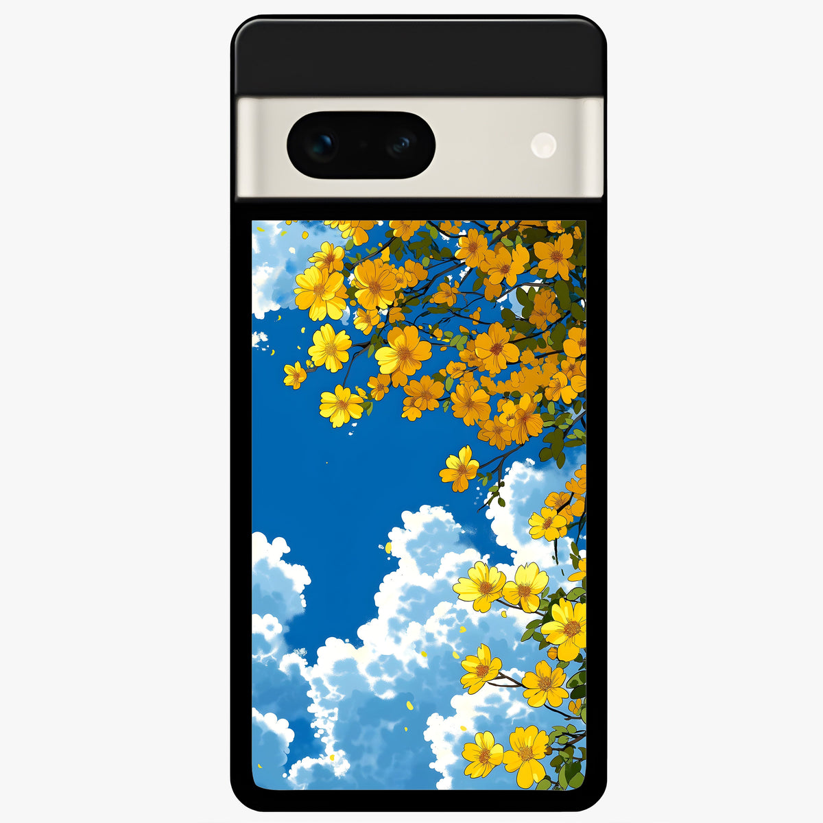  Golden Petal Sky Glass Case For Google Pixel 7A back cover – full design glossy printed glass finish
