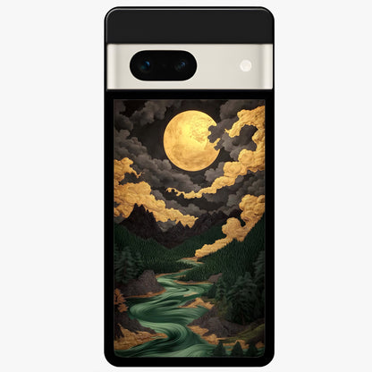  Golden River Moon Glass Case For Google Pixel 7A back cover – full design glossy printed glass finish