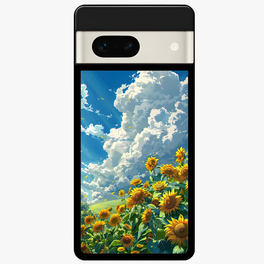  Golden Sun Glory Glass Case For Google Pixel 7A back cover – full design glossy printed glass finish